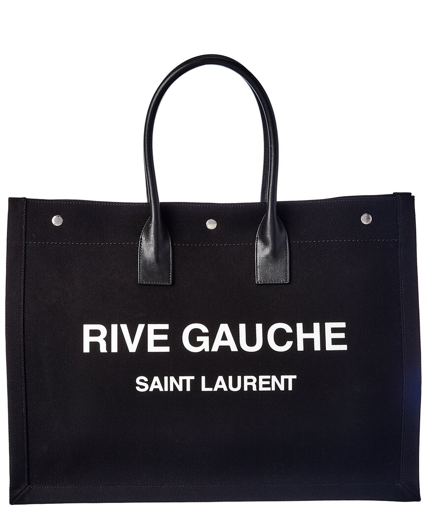 Saint Laurent Noe Rive Gauche Canvas & Leather Tote In Black