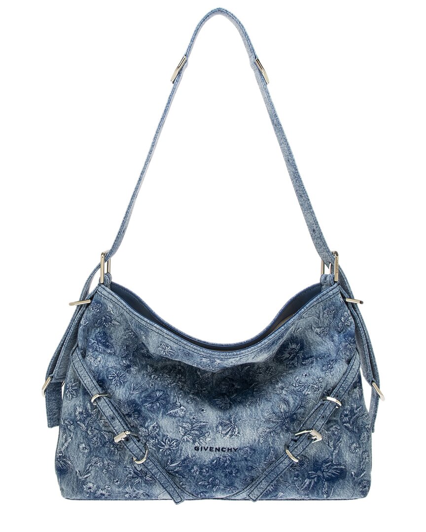 Givenchy Voyou Medium Leather-trim Shoulder Bag In Blue