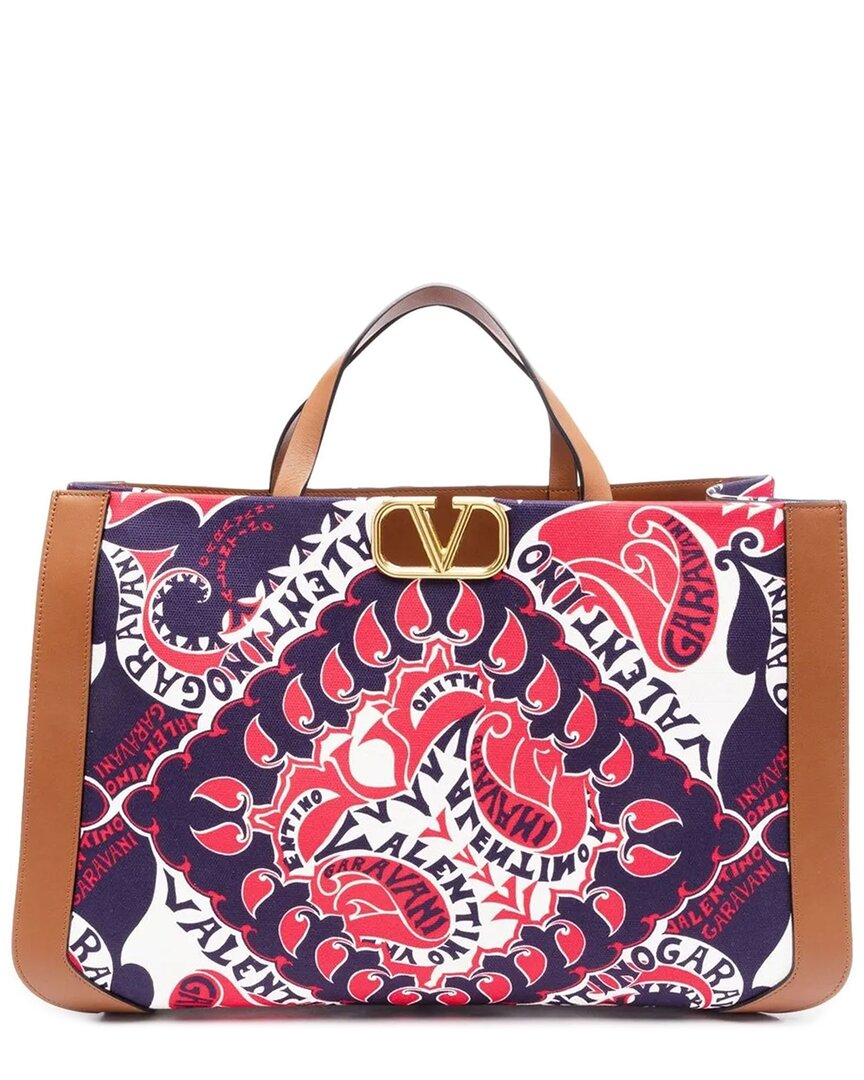 Valentino Vlogo Signature Bandana-print Canvas & Leather Tote In Multi