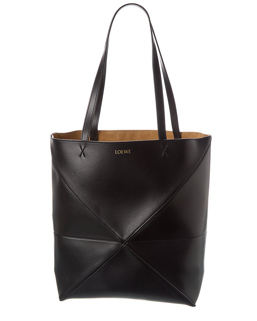 Loewe Puzzle Medium Leather Tote In Black