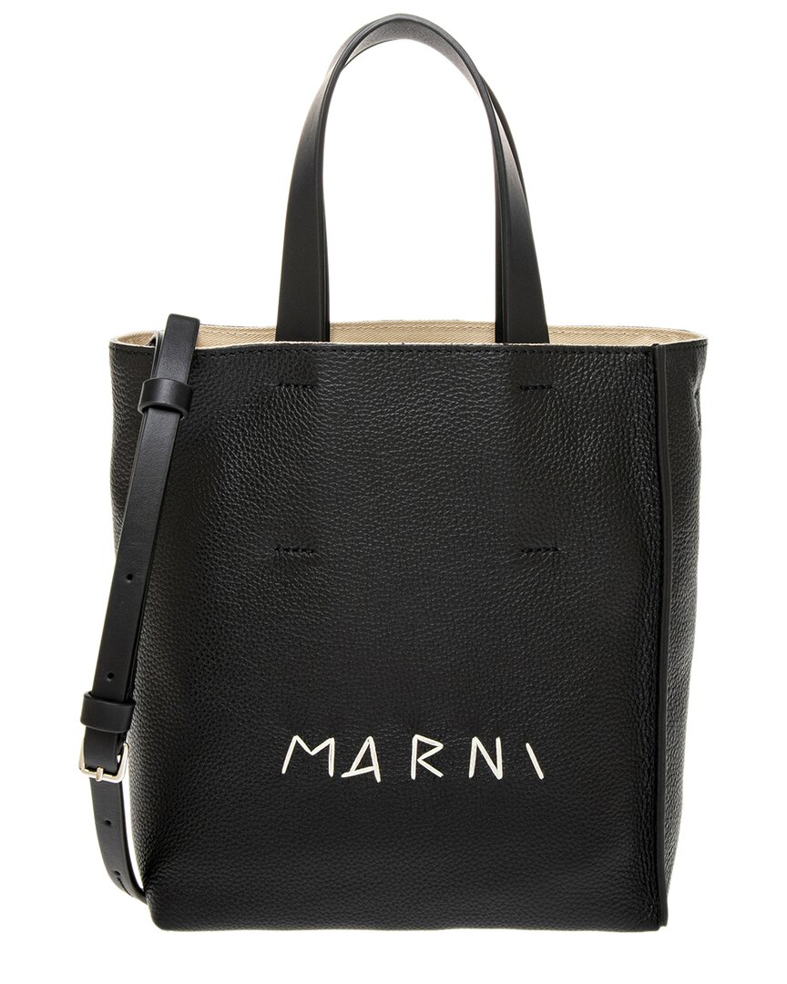 Marni Museo Soft Mini Leather Tote In Black