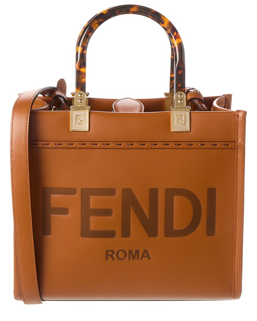 Fendi Small Sunshine Leather Tote Bag In Brown