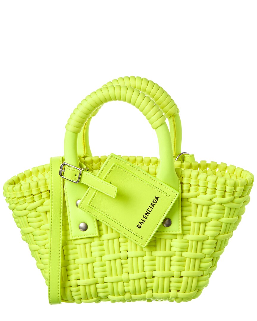 Balenciaga Bistro Xxs Tweed Basket Tote In Yellow