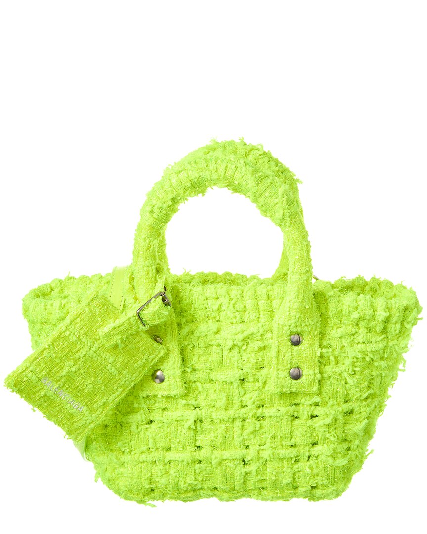 Balenciaga Bistro Xxs Tweed Basket Tote In Yellow