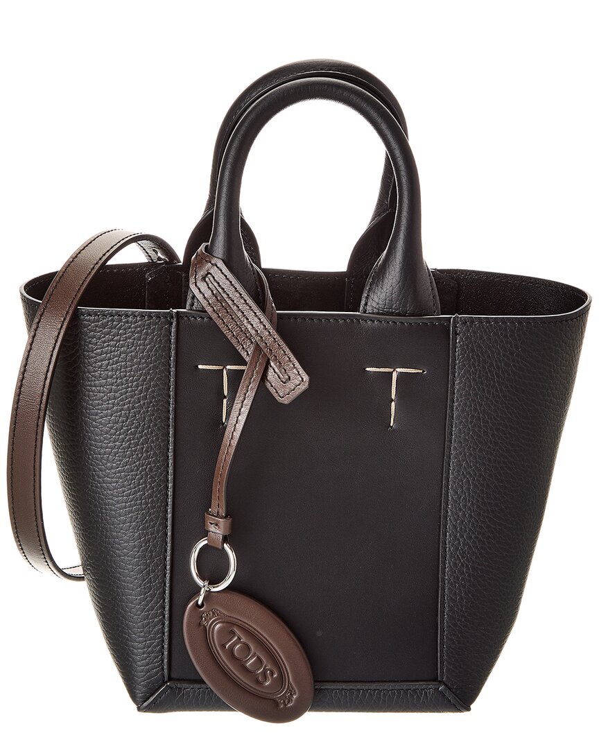 Shop Tod's Logo Tag Leather Tote In Brown