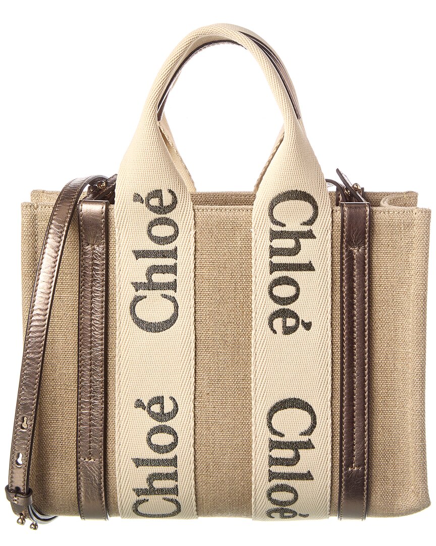 CHLOÉ CHLOÉ WOODY SMALL CANVAS & LEATHER TOTE