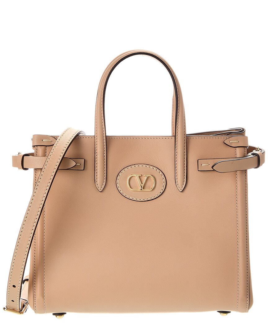 Valentino Vlogo Small Leather Tote In Brown