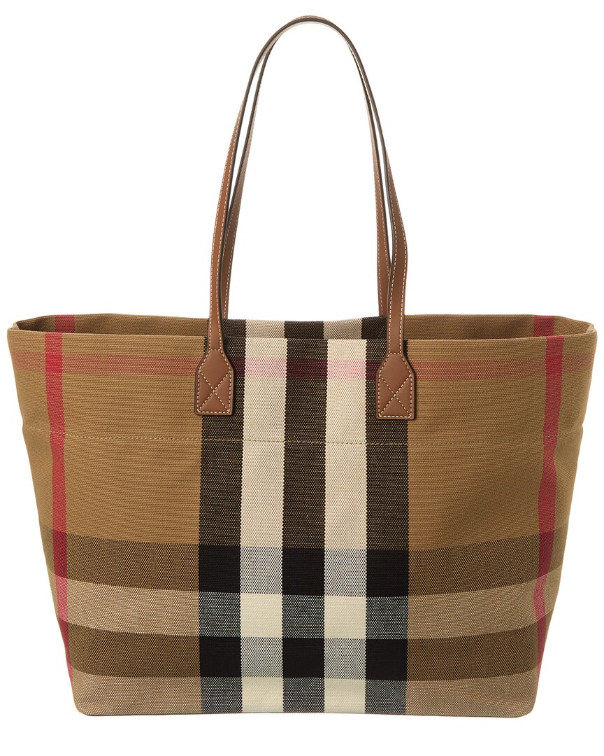 Burberry Check Canvas & Leather Tote In Brown