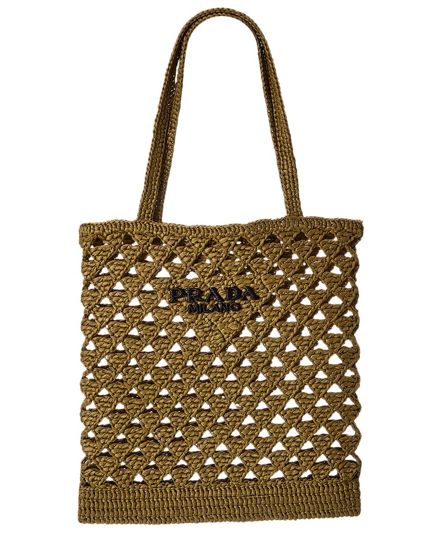 PRADA＊Woven fabric crochet tote bag クロシェ トートバッグ Prada Woven Fabric Crochet Tote Bag In Olive Green | ModeSens
