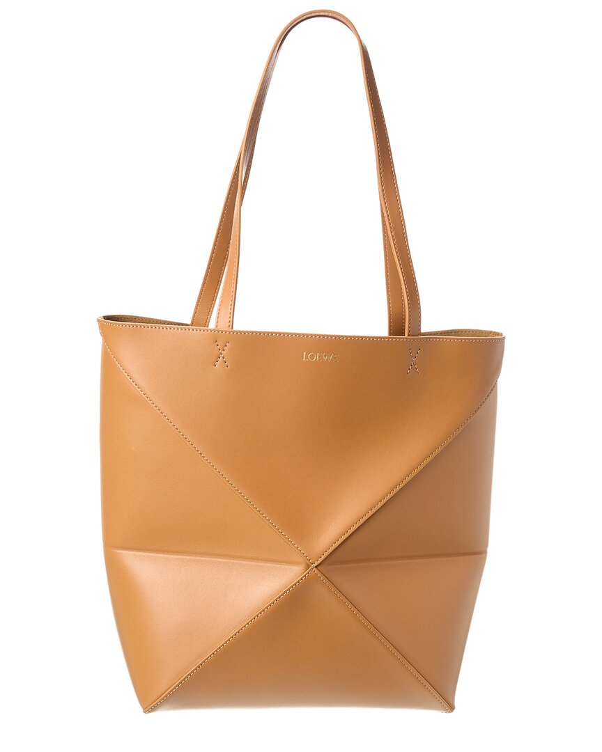 Loewe Puzzle Medium Leather Tote In Beige
