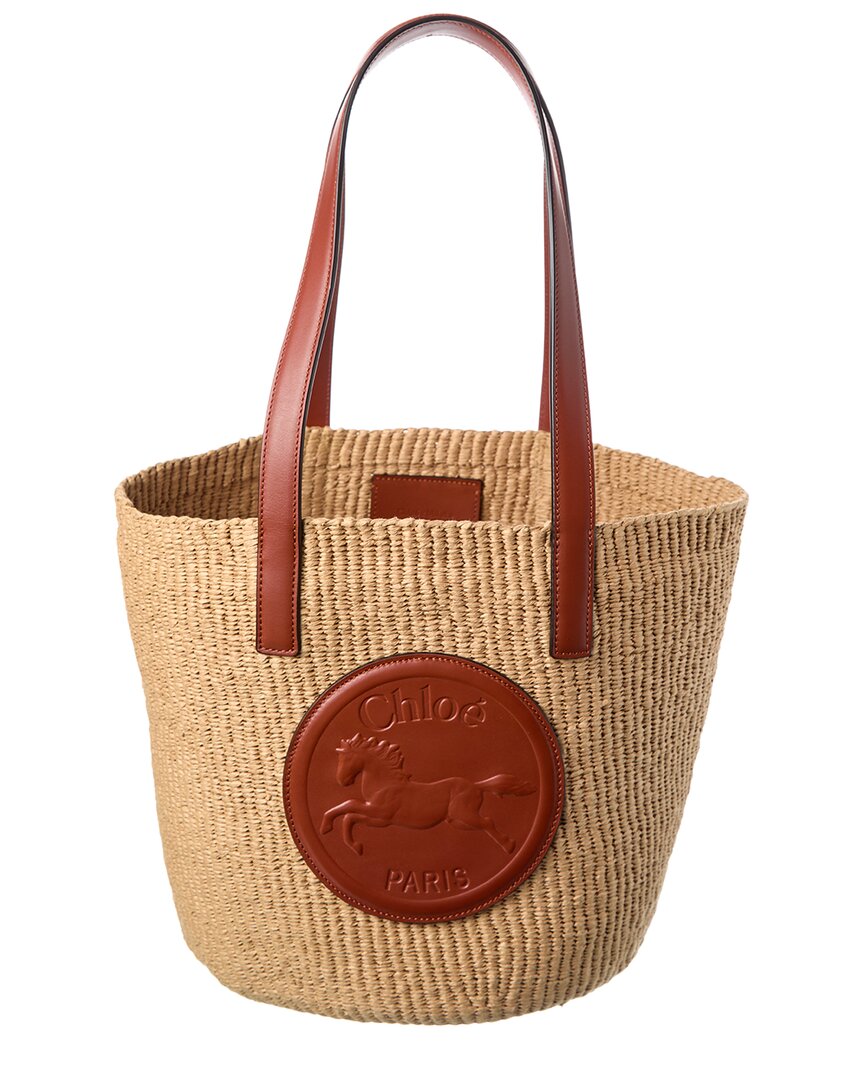 Chloé Horse Medallion Paper Bucket Bag In Sepia Brown