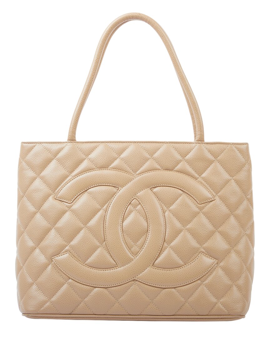 Pre-owned Chanel Beige Caviar Leather Medallion Tote Ghw Tote (authentic )