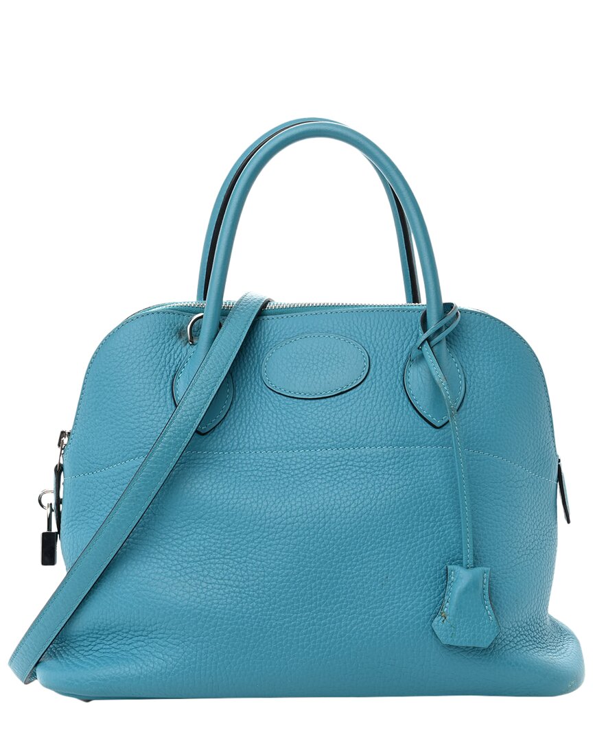 Pre-owned Hermes Hermès Turquoise Taurillon Clemence Leather Bolide 31 (authentic )