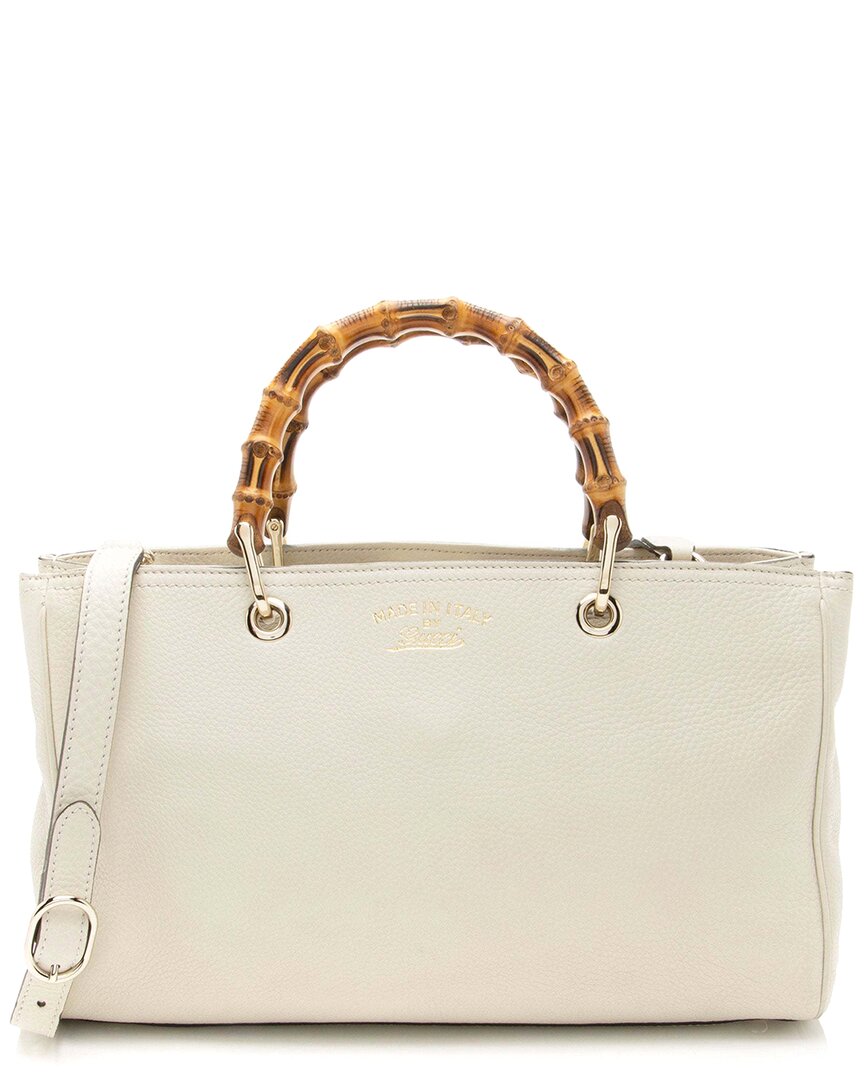 Gucci White Leather Bamboo Medium Shopper Tote (authentic Pre-loved)