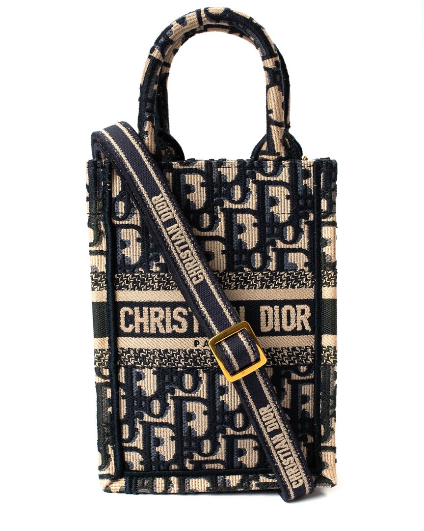Dior Christian Blue Canvas Vertical Oblique Mini Book Tote (authentic Pre-loved)