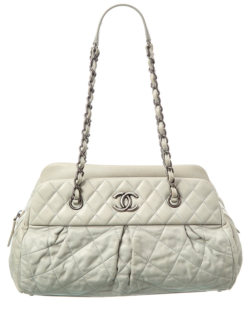 Pre-owned Chanel Gray Lambskin Leather Cc Chain Tote (authentic Pre-loved)