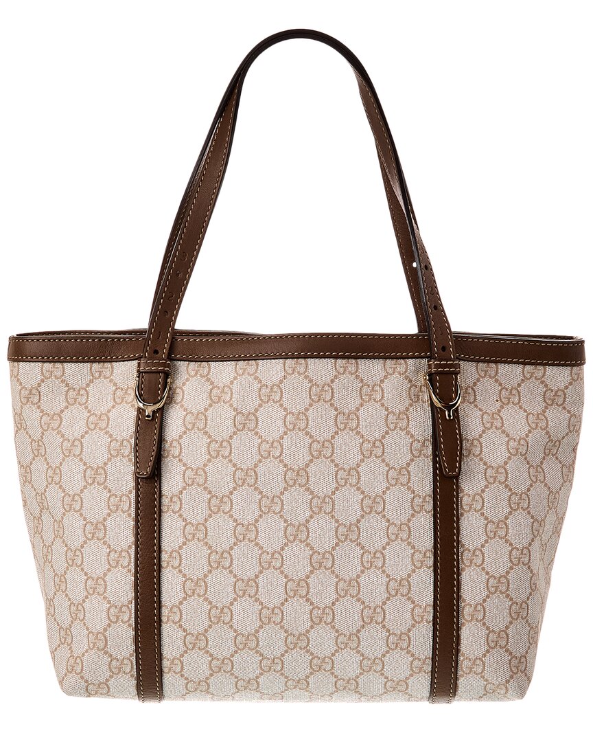 Gucci Dnu  White Gg Supreme Canvas Adjustable Handle Tote (authentic Pre-loved)