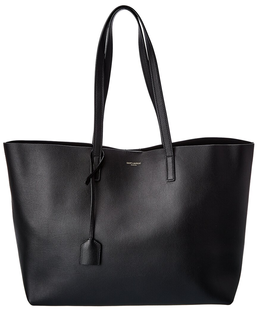 Saint Laurent E/w Leather Shopper Tote In Black