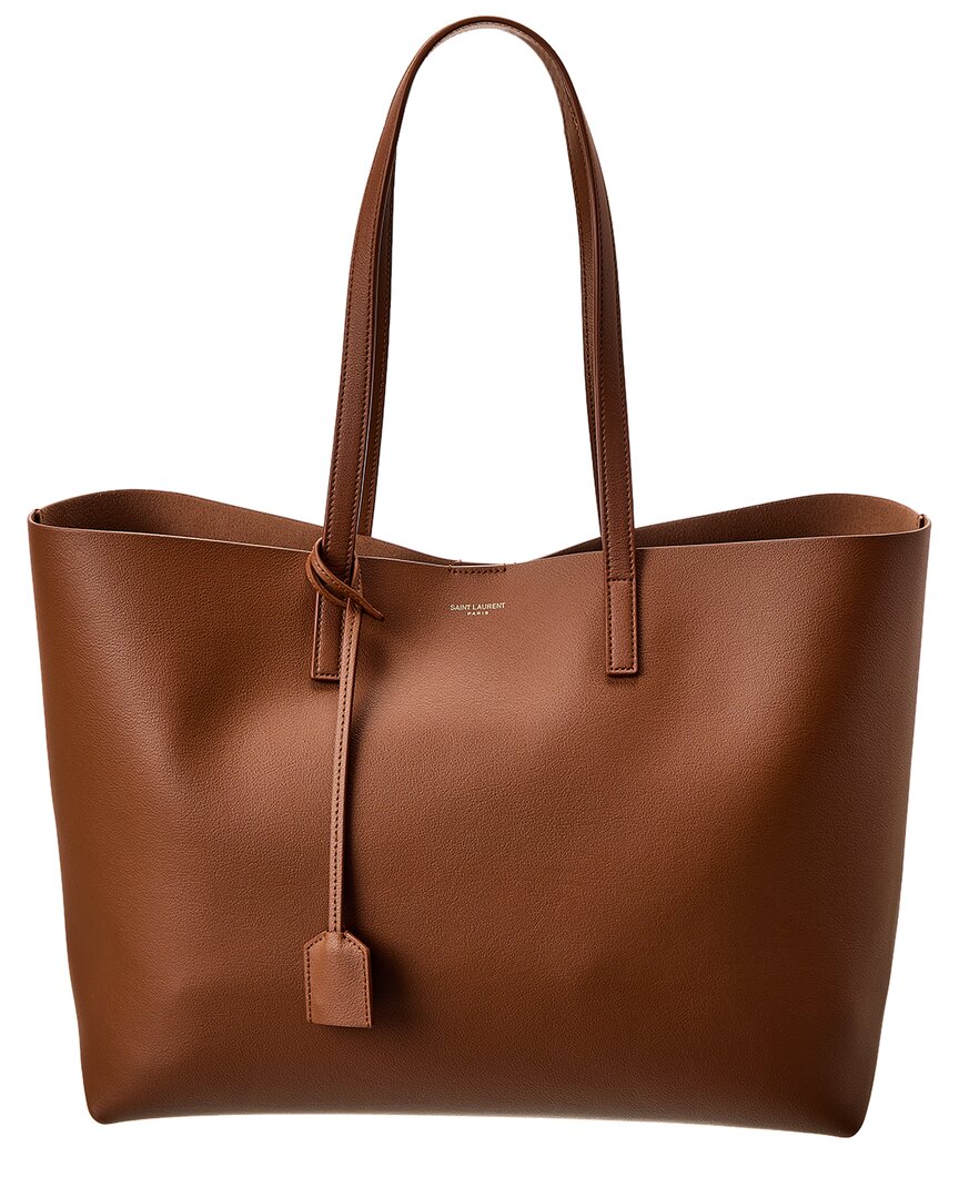 Saint Laurent E/w Leather Shopper Tote In Red