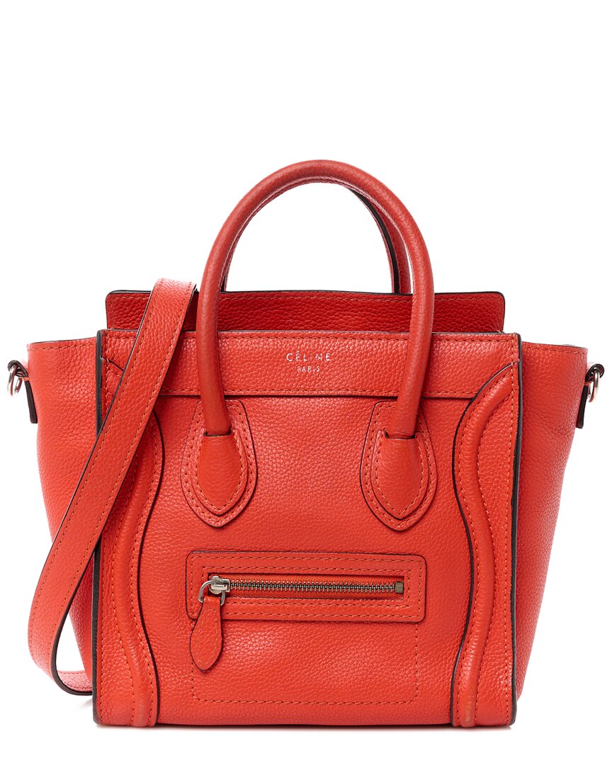 Celine Red Drummed Leather Nano Luggage (authentic )