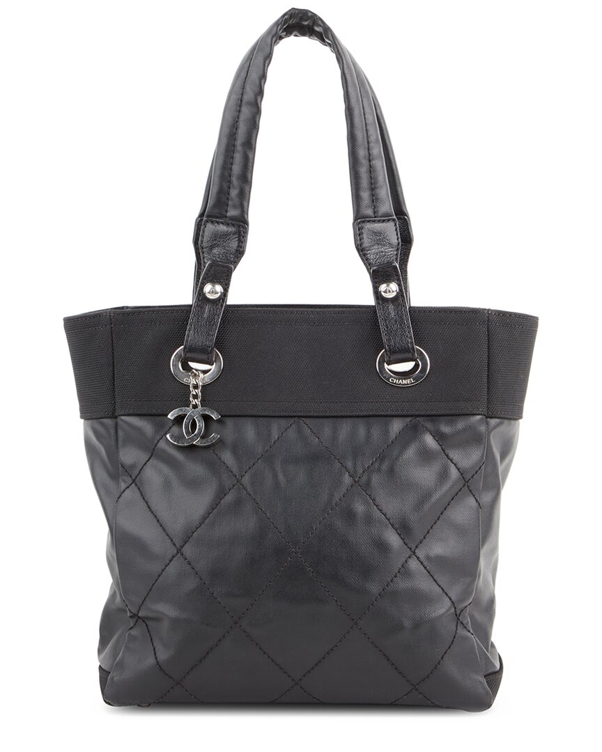 Pre-owned Chanel Black Coated Canvas Paris Biarritz Tote Pm (authentic Pre-loved)