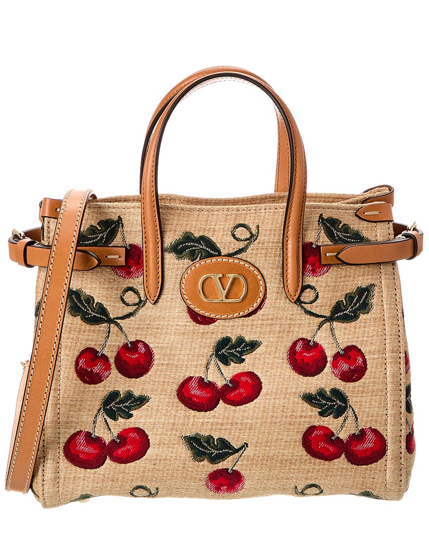 Valentino Garavani Valentino Antibes Small Cherryfic Leather-trim Tote