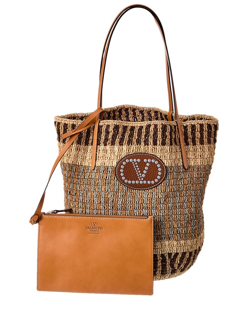 Valentino Garavani Valentino Vlogo Raffia & Leather Tote