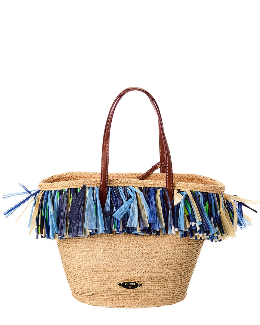 Pucci Emilio Straw & Leather Basket Tote Bag
