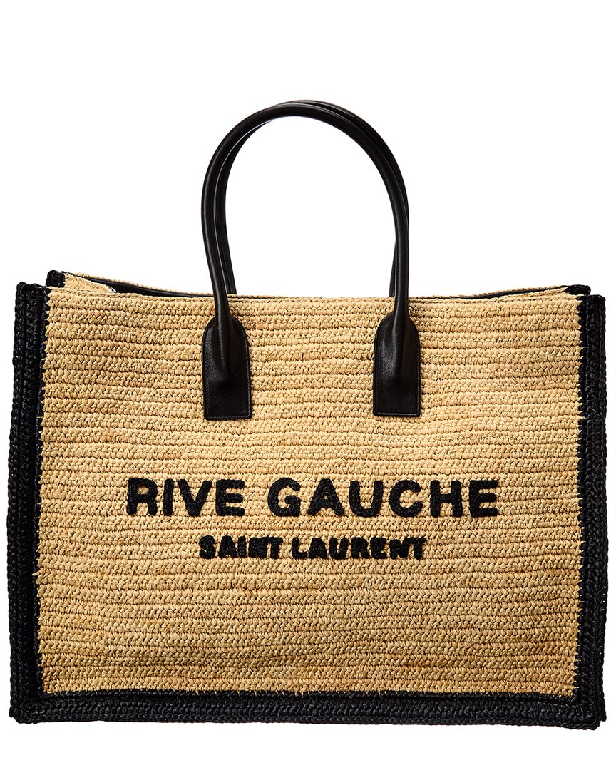 Saint Laurent Rive Gauche Raffia & Leather Tote In Brown | ModeSens