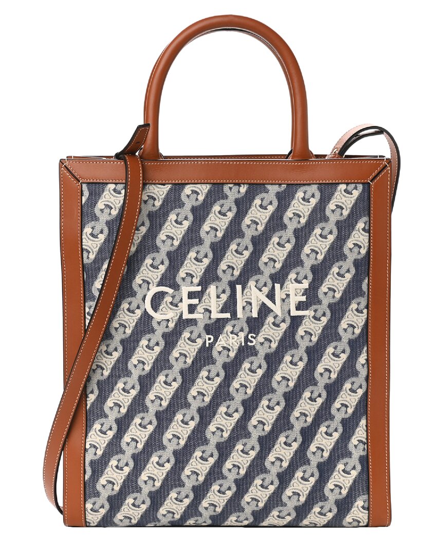 Celine Brown Triomphe Coated Canvas Maillon Triomphe Small Vertical Cabas (authentic Pre-loved)