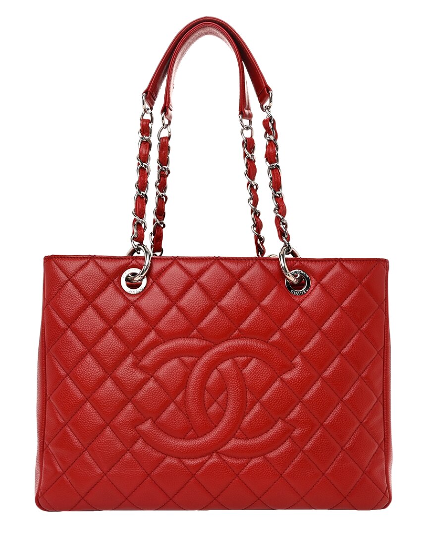 Pre-owned Chanel Red Caviar Leather Grand Shopping Tote Gst Shw (authentic Pre-loved)