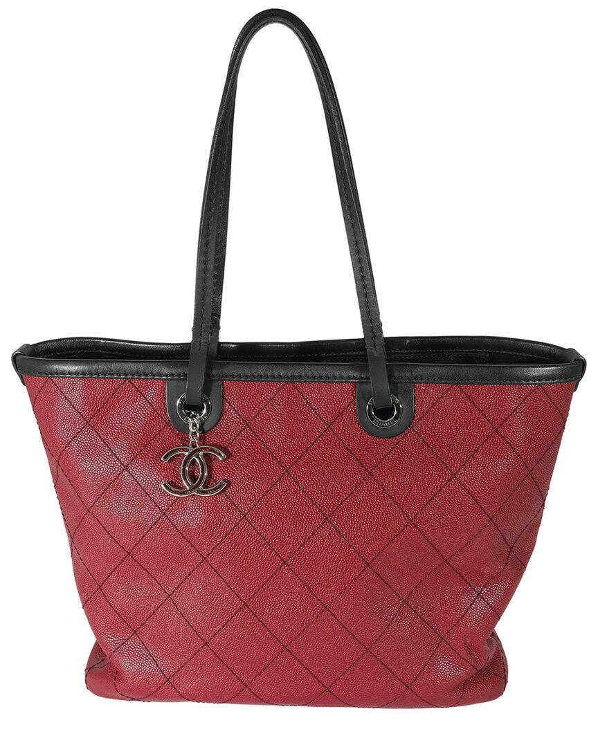 Pre-owned Chanel Burgundy Quilted Leather Fever Tote (authentic Pre-loved)