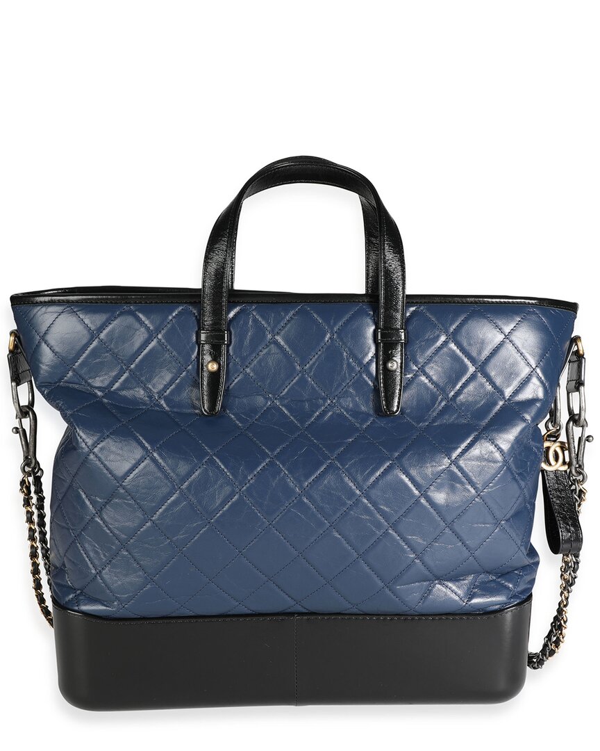 Pre-owned Chanel Black & Blue Quilted Leather Large Gabrielle Shopping Tote (authentic Pre-loved)