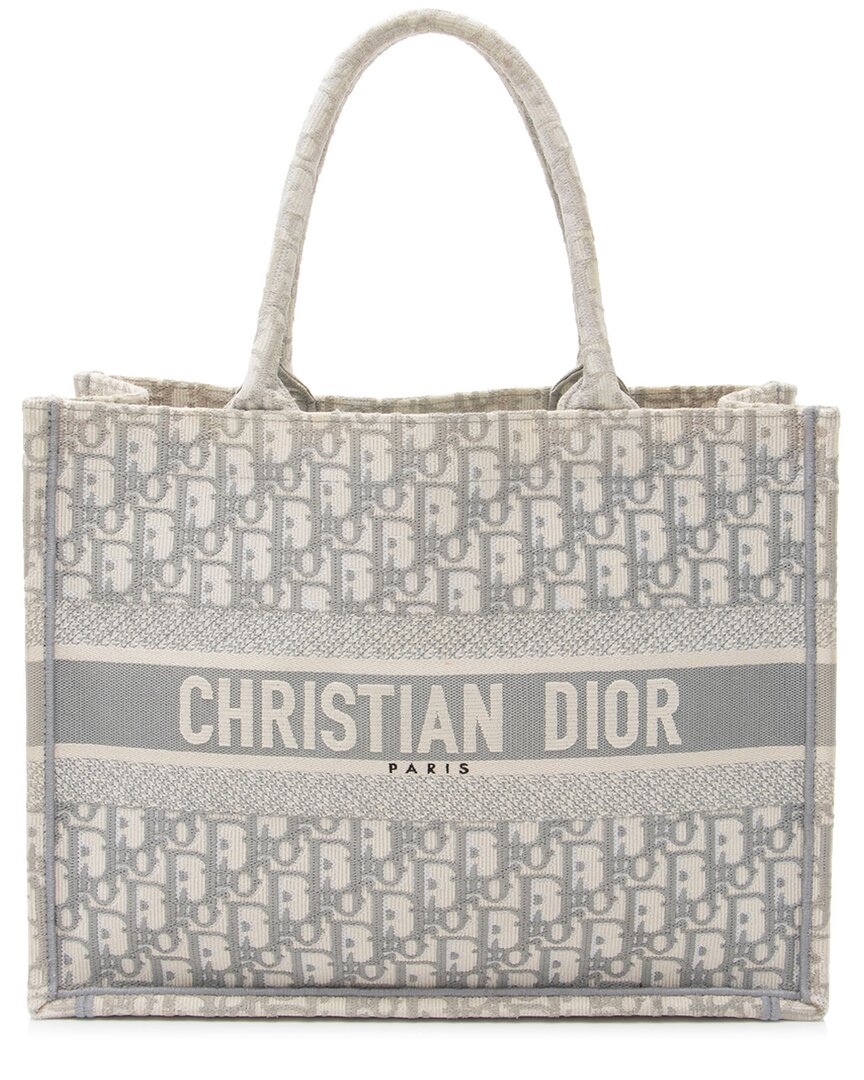 Dior Grey Canvas & Embroidery Small Book Tote (authentic Pre-loved)