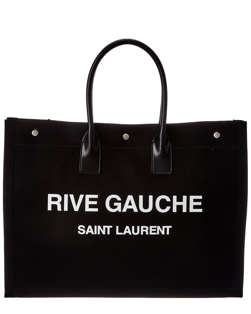 Saint Laurent Rive Gauche Large Canvas & Leather Tote In Black