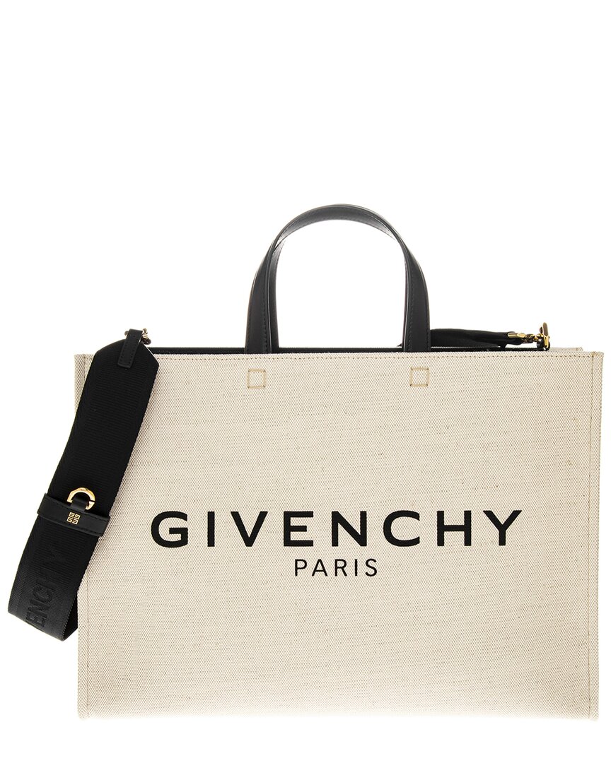 Givenchy G Medium Canvas & Leather Tote In Sand