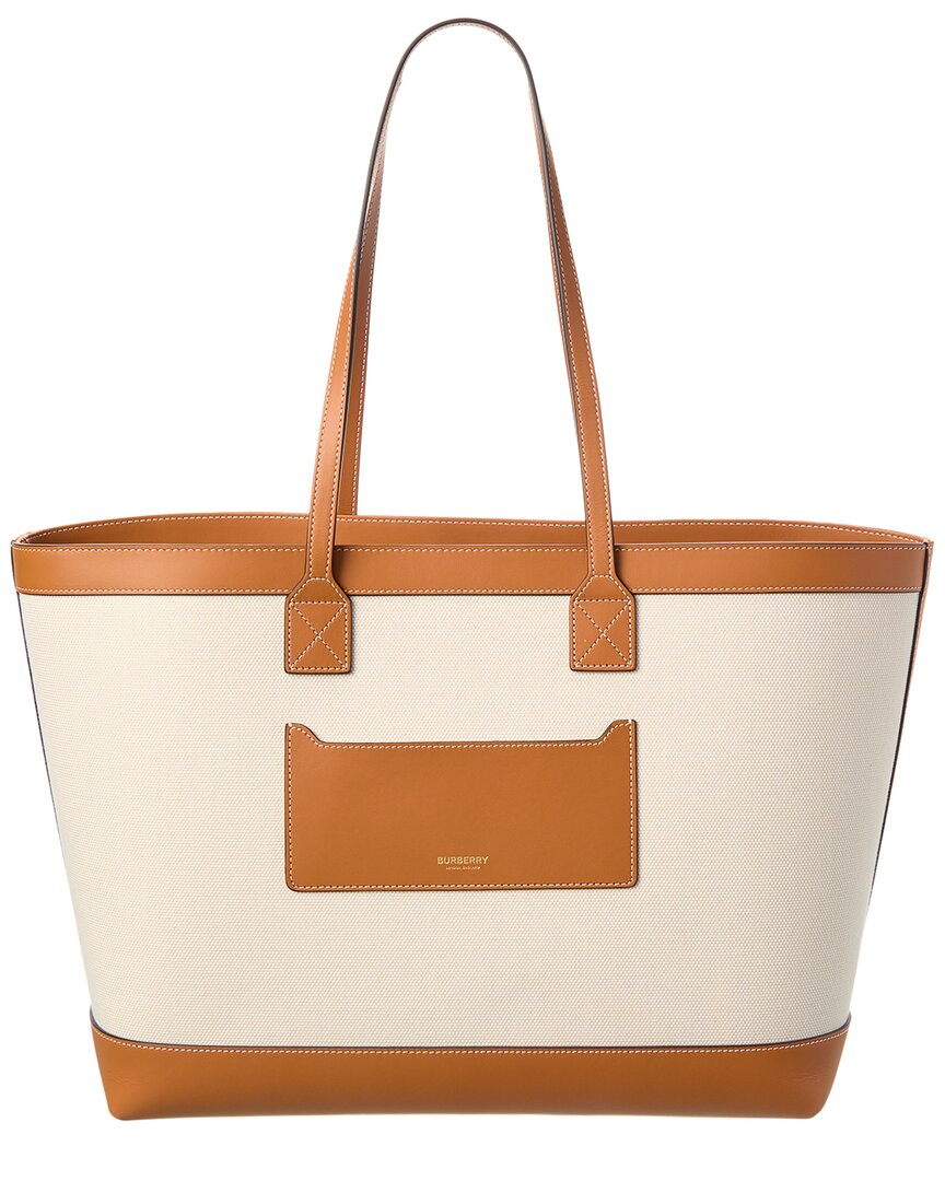Burberry New Hampshire Canvas & Leather Tote In Brown