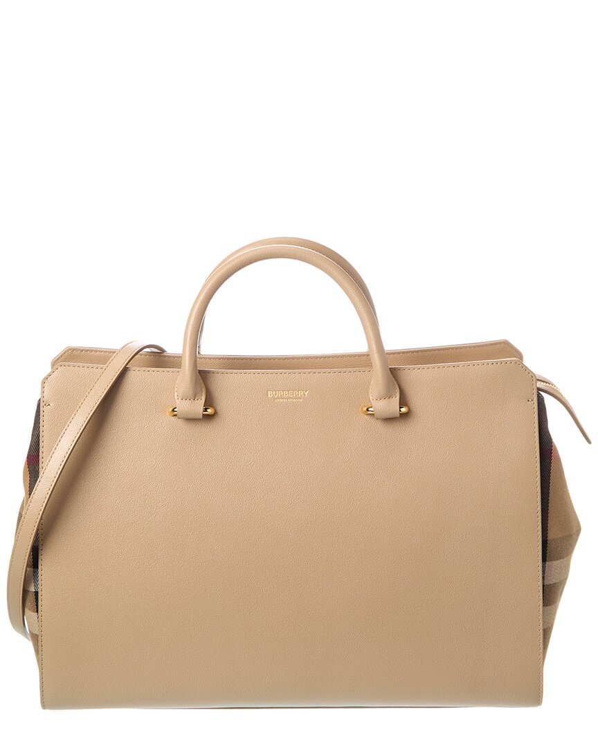 Burberry Banwell Check Canvas & Leather Satchel In Sand