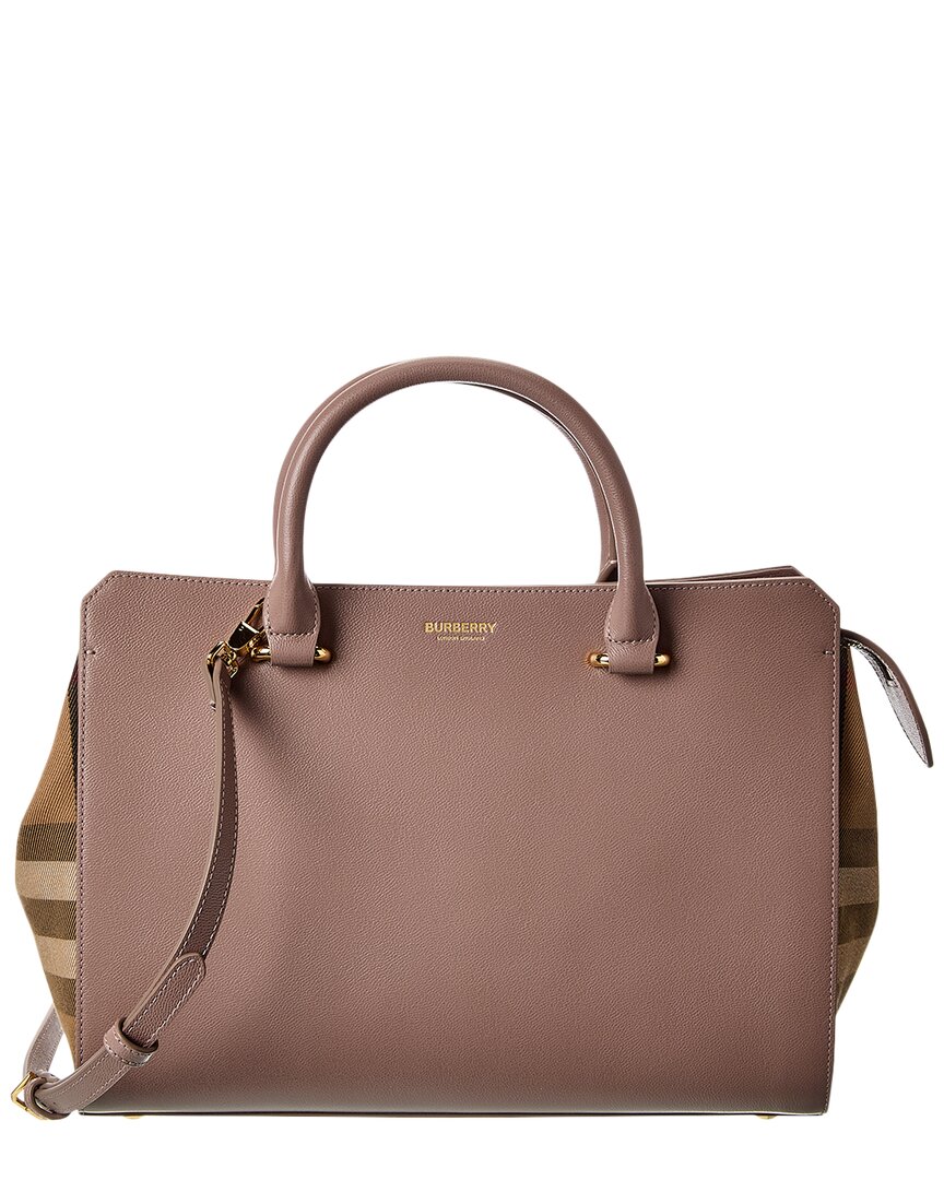Burberry Banwell Small Check Canvas & Leather Satchel In Brown