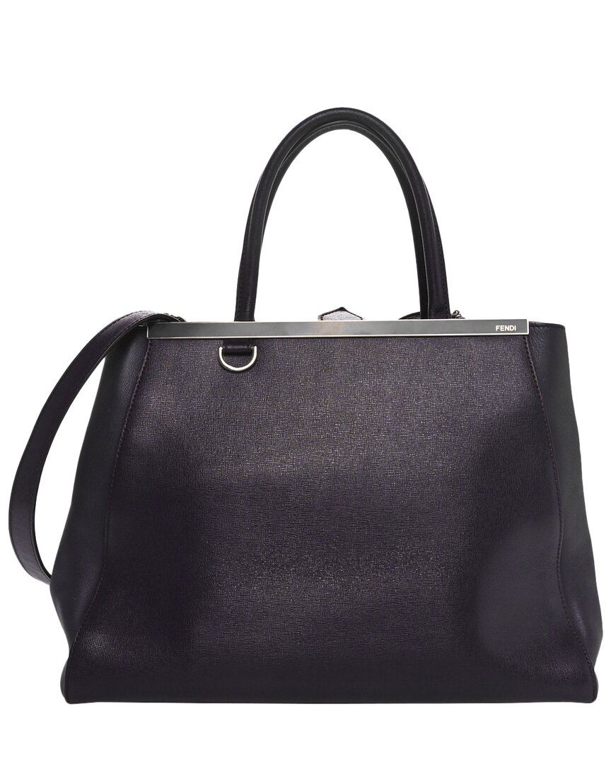 Fendi Purple Vitello Elite Leather Regular 2jours Tote (authentic Pre-loved) In Black