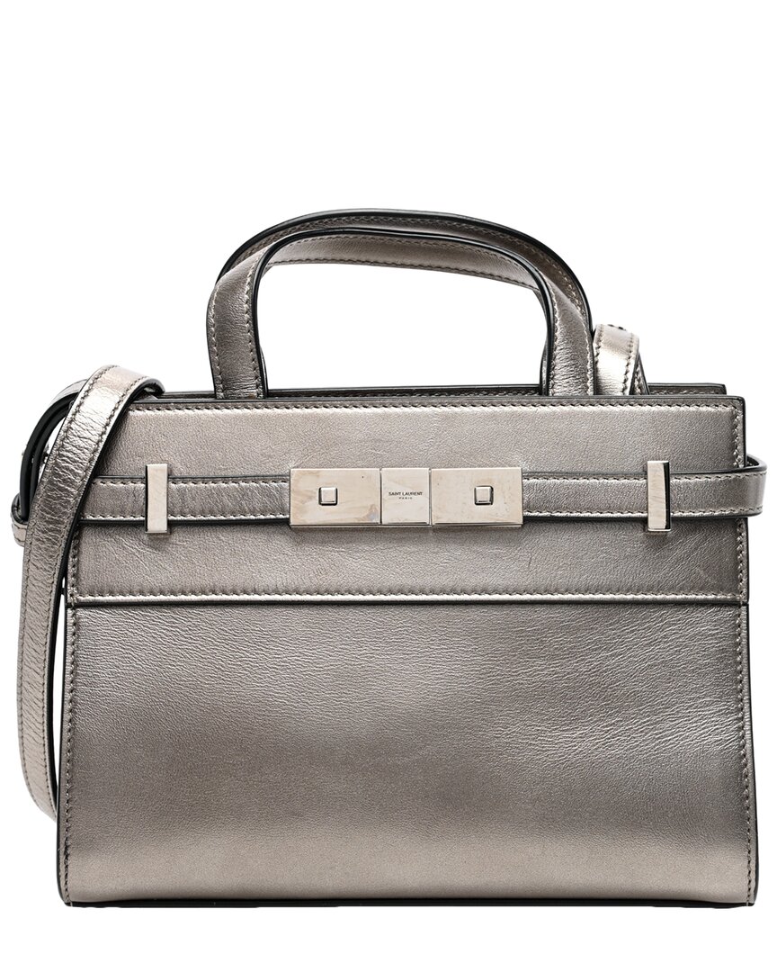 Saint Laurent Silver Calfskin Leather Smooth Manhattan Nano Shopper Tote  (authentic Pre-loved)