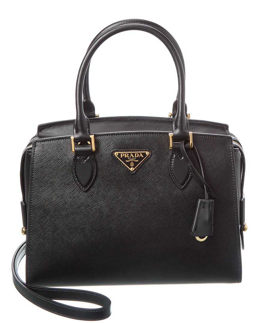 Prada Logo Saffiano Leather Satchel In Black