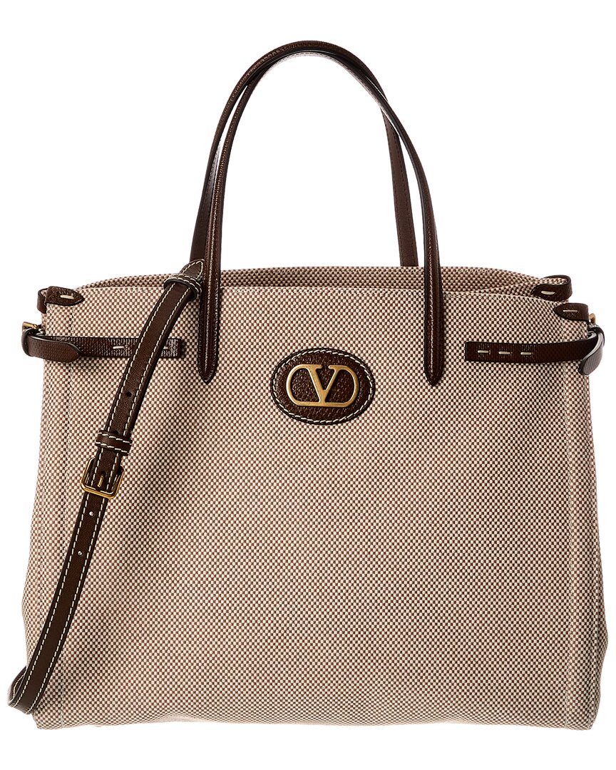 Valentino Antibes Canvas & Leather Tote In Brown