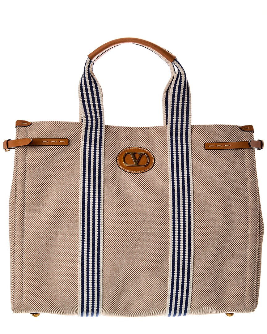 Valentino Antibes Canvas & Leather Shopping Tote In Brown