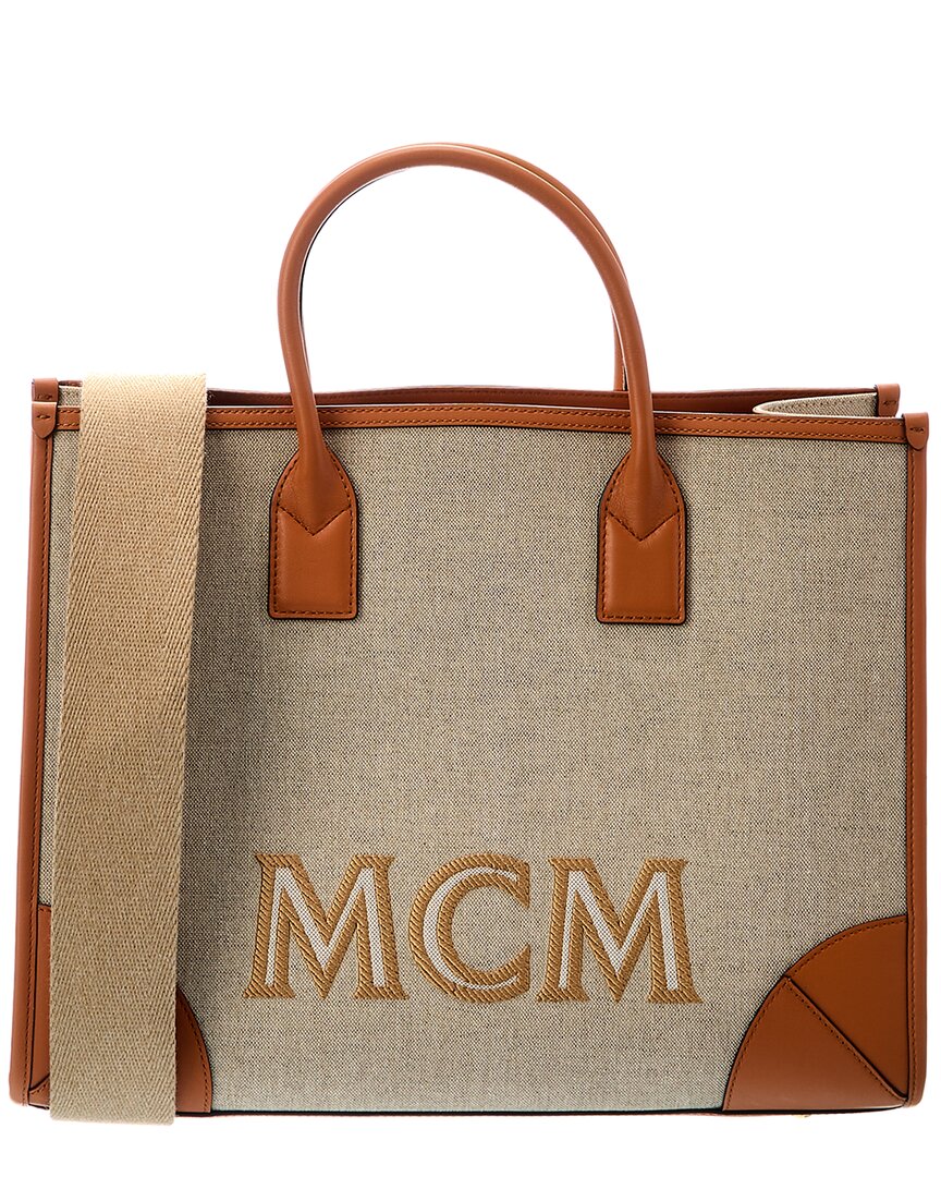 Genuine MCM Munchen cognac tan signature canvas and leather tote