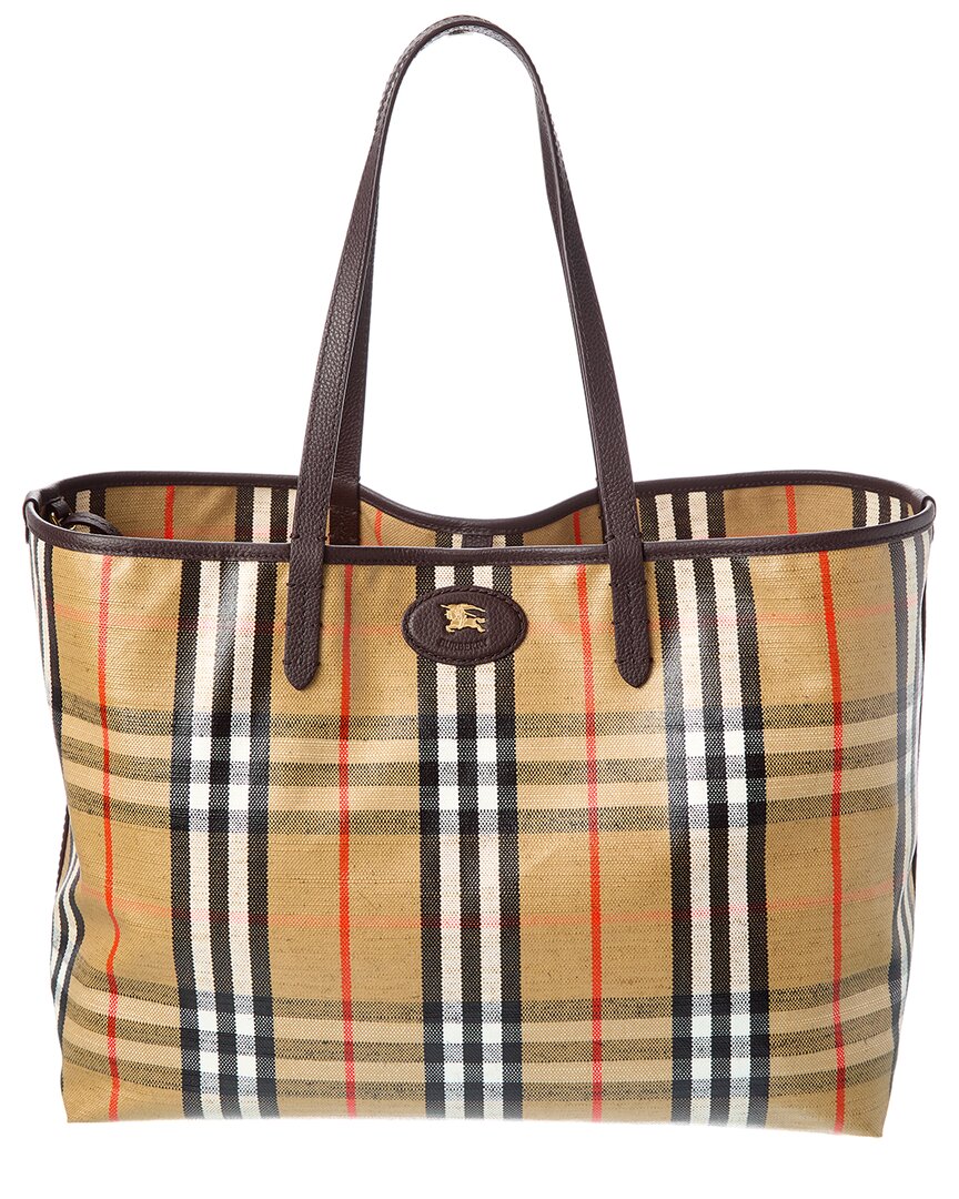 Burberry Highlands Medium Coated Canvas Tote In Brown