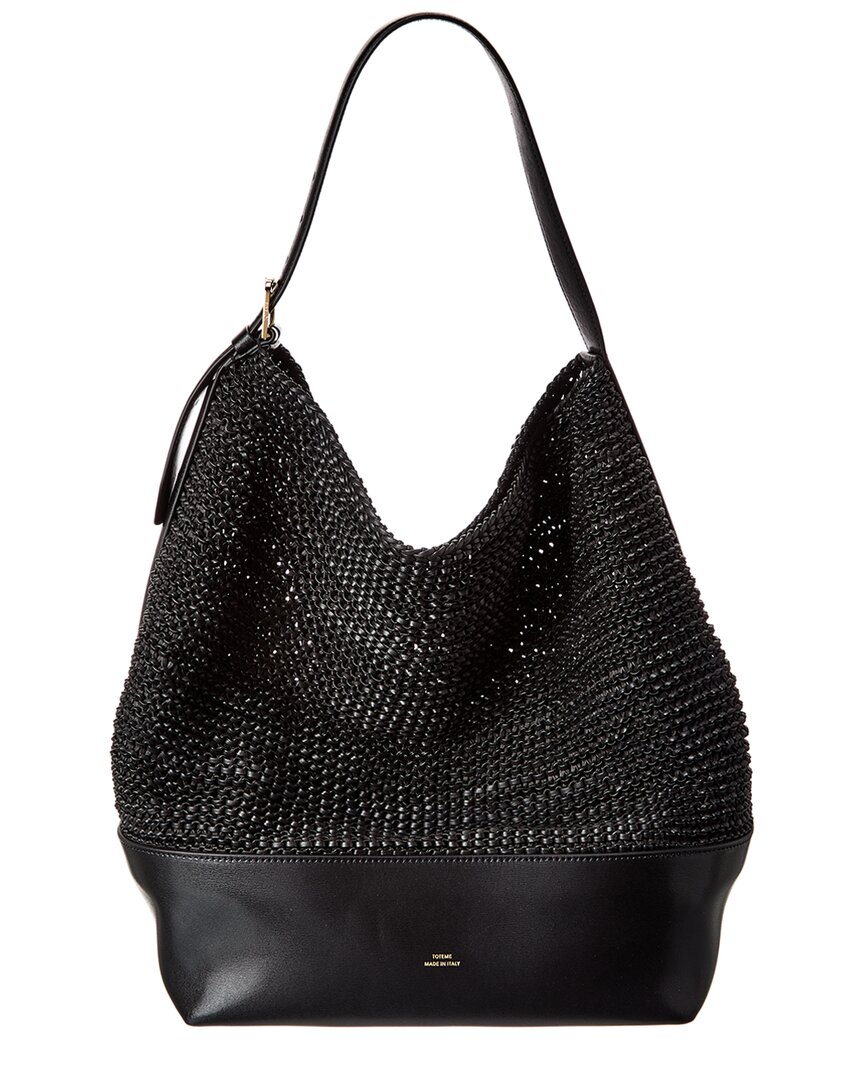Totême Toteme Belted Woven Leather Tote In Black