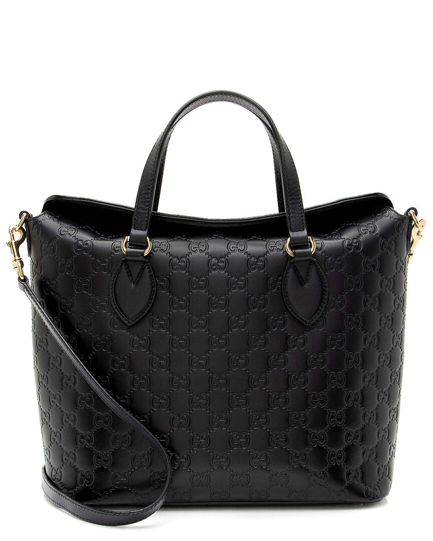 Gucci Black Ssima Leather Linea A Fold Over Tote (authentic Pre-loved)