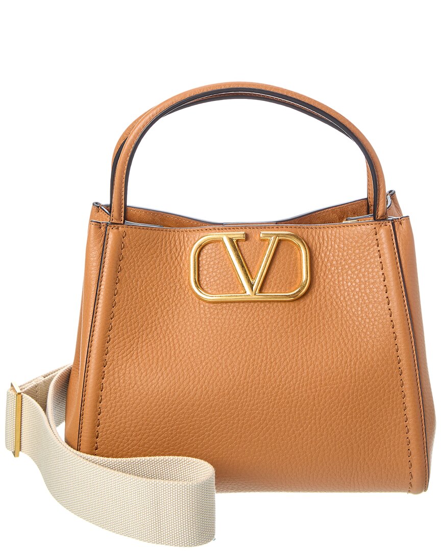 Valentino Alltime Medium Leather Tote In Brown