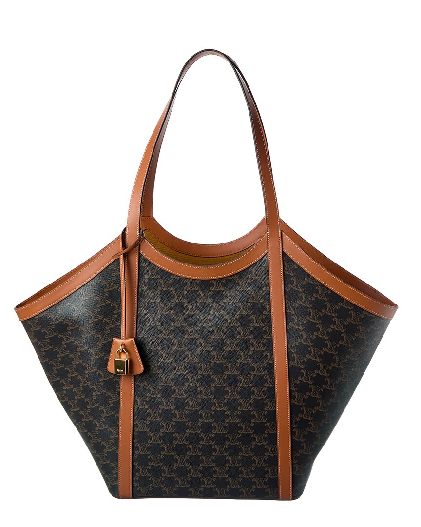 Celine Cabas Large Triomphe Canvas & Leather Tote In Brown